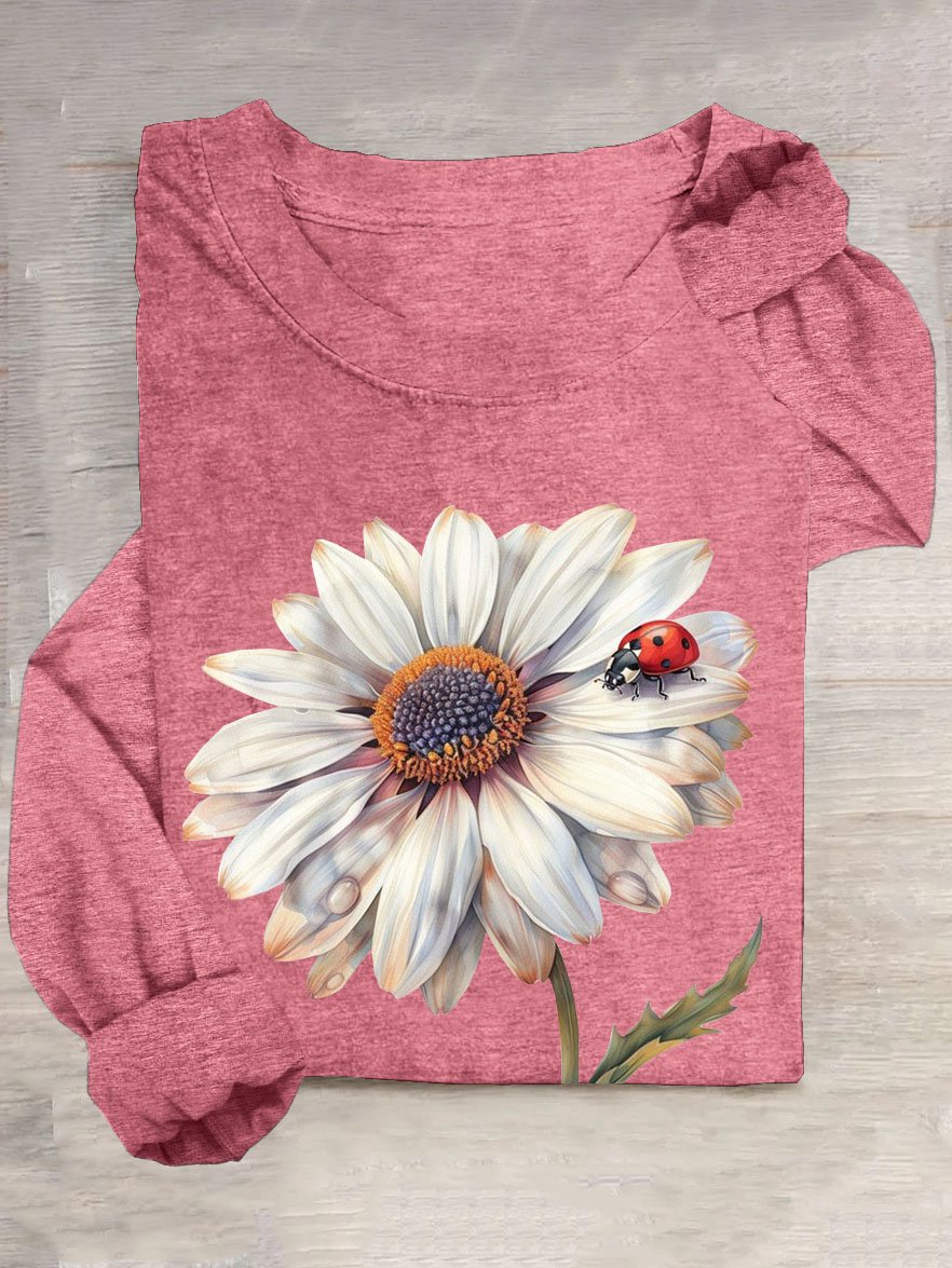 Blumenmuster Rundhals Lässig T-Shirt