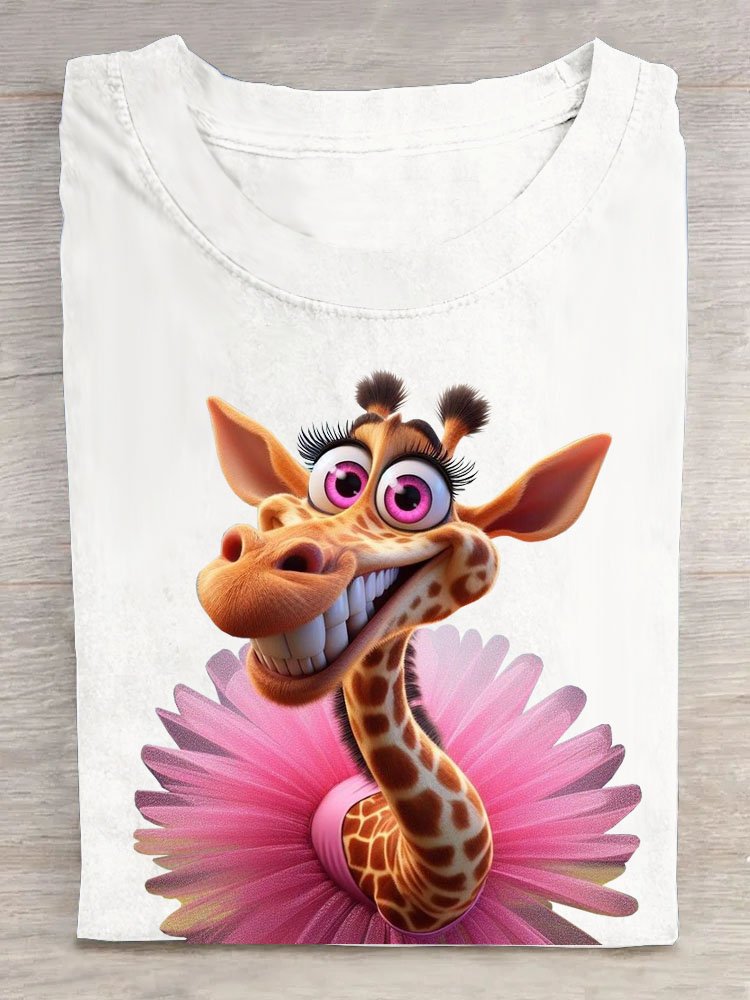 Lustig Giraffe Print Rundhals T-Shirt