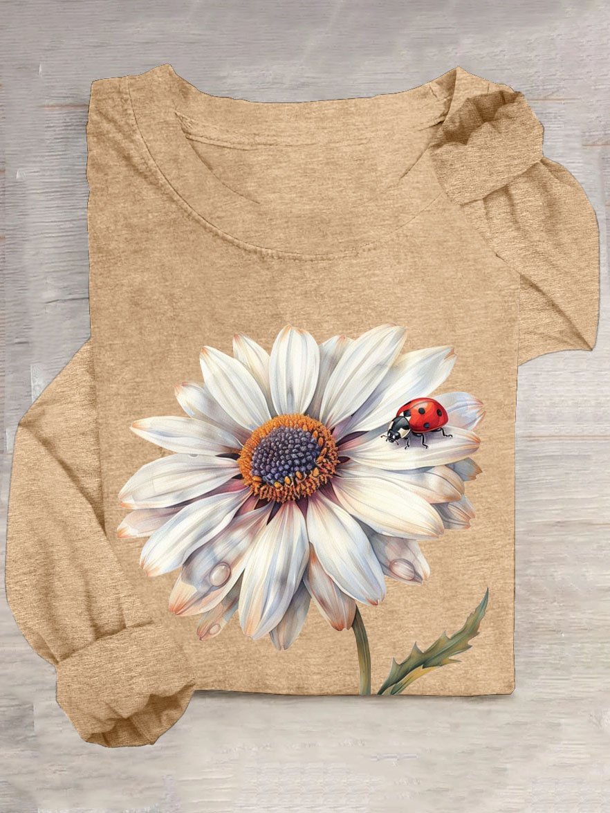 Blumenmuster Rundhals Lässig T-Shirt