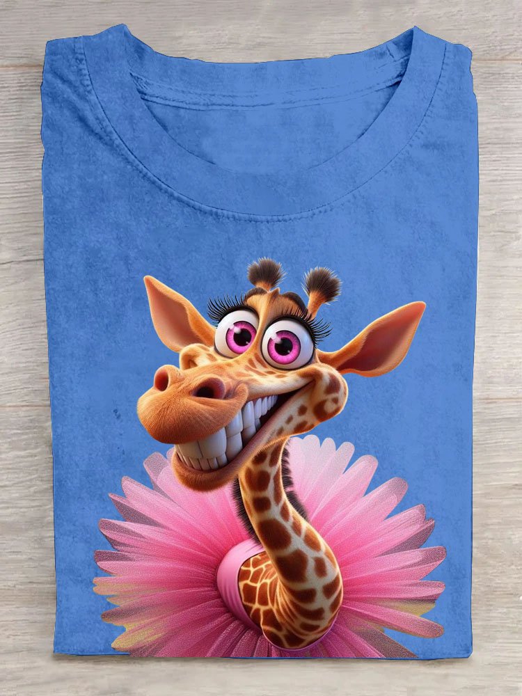 Lustig Giraffe Print Rundhals T-Shirt