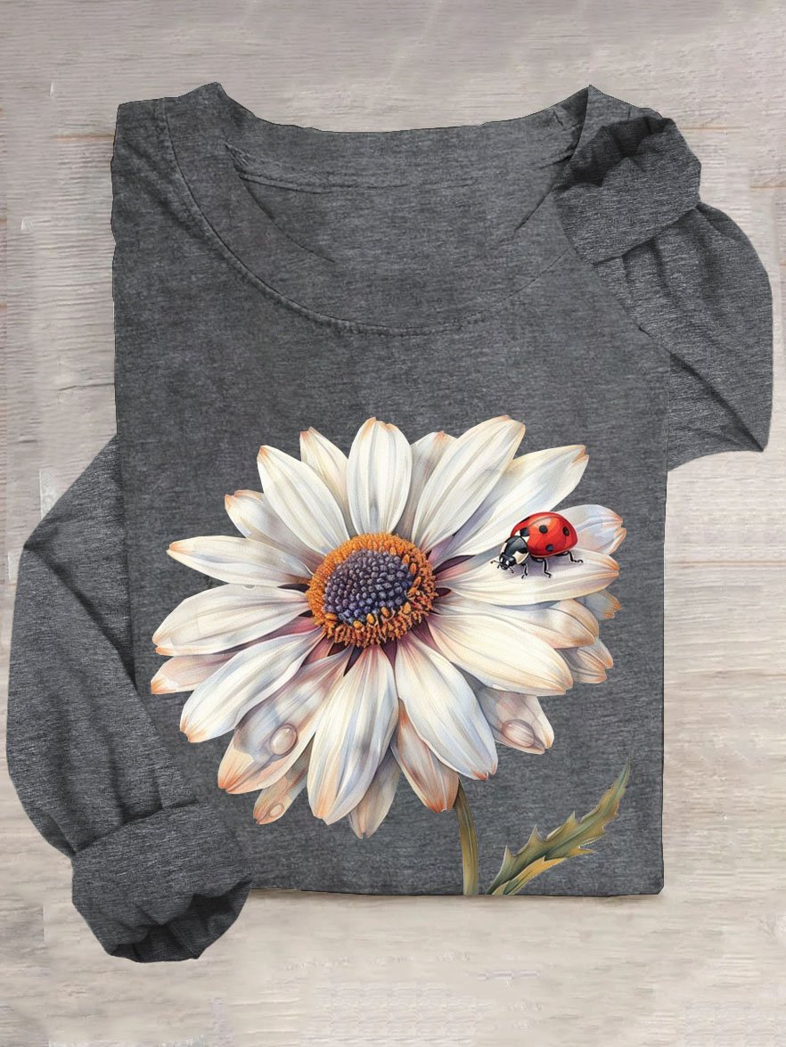 Blumenmuster Rundhals Lässig T-Shirt