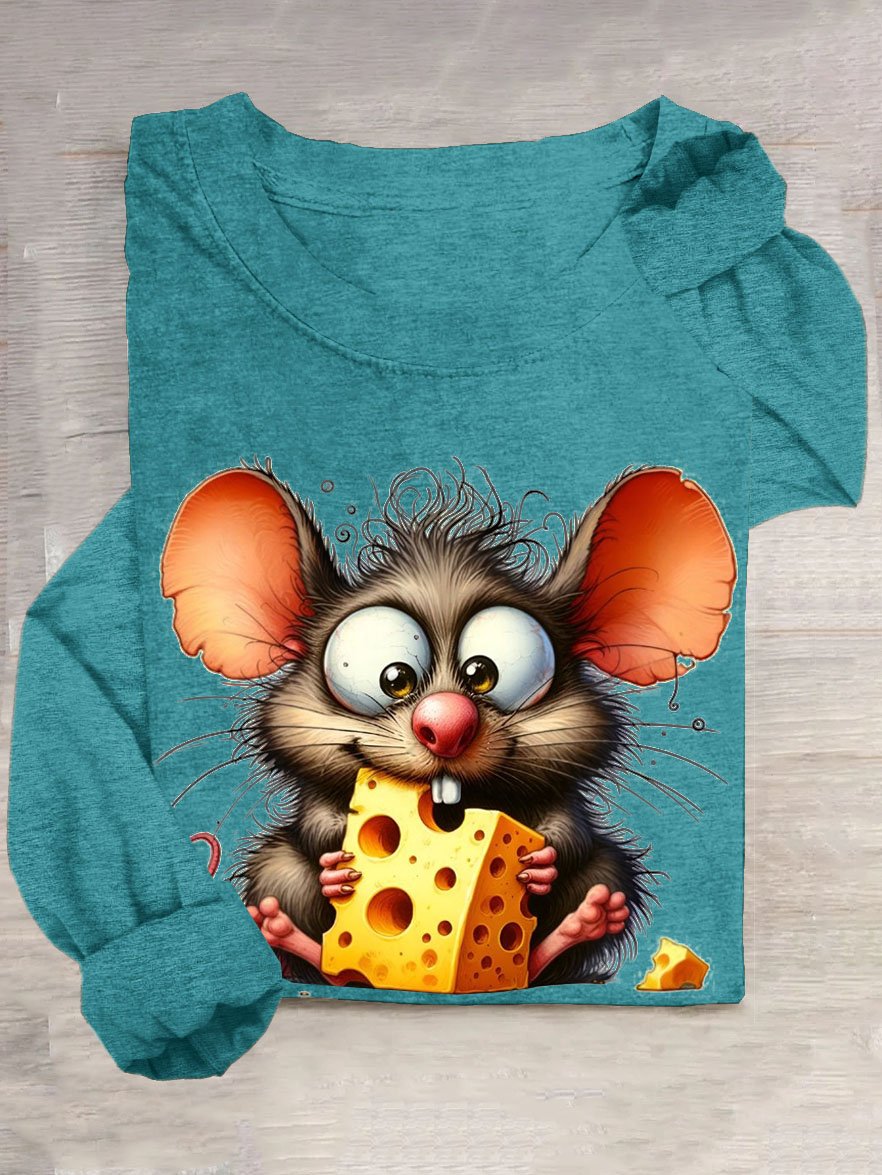 Lustig Stehlen Käse Maus Print Rundhals Lässig T-Shirt