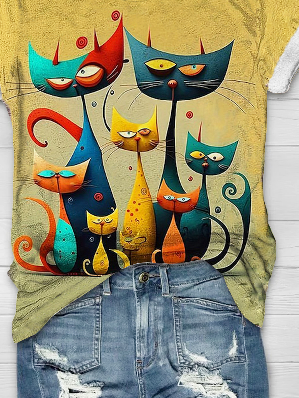 Weit Katze Jersey Lässig T-Shirt