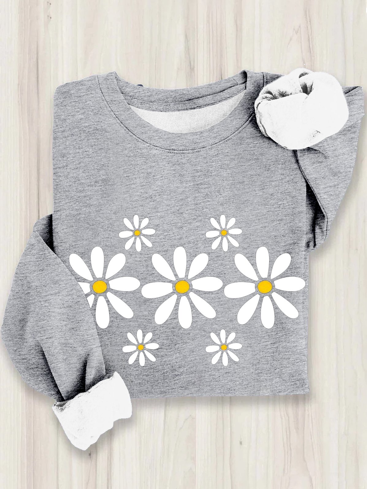 Baumwolle Lässig Gänseblümchen Sweatshirt