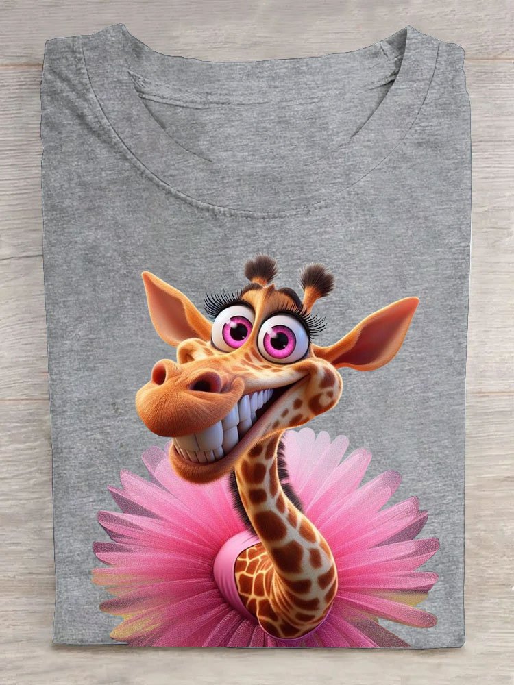 Lustig Giraffe Print Rundhals T-Shirt