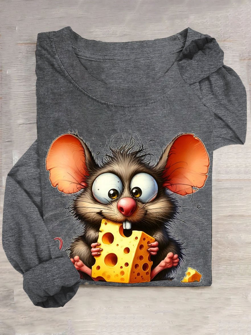 Lustig Stehlen Käse Maus Print Rundhals Lässig T-Shirt