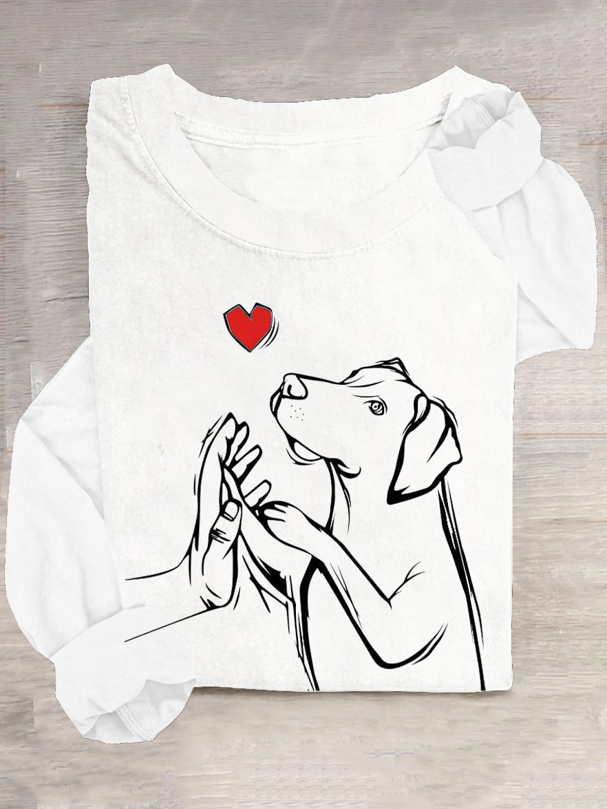 Hund Baumwollmischung Weit Lässig T-Shirt