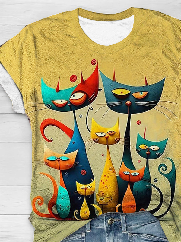 Weit Katze Jersey Lässig T-Shirt