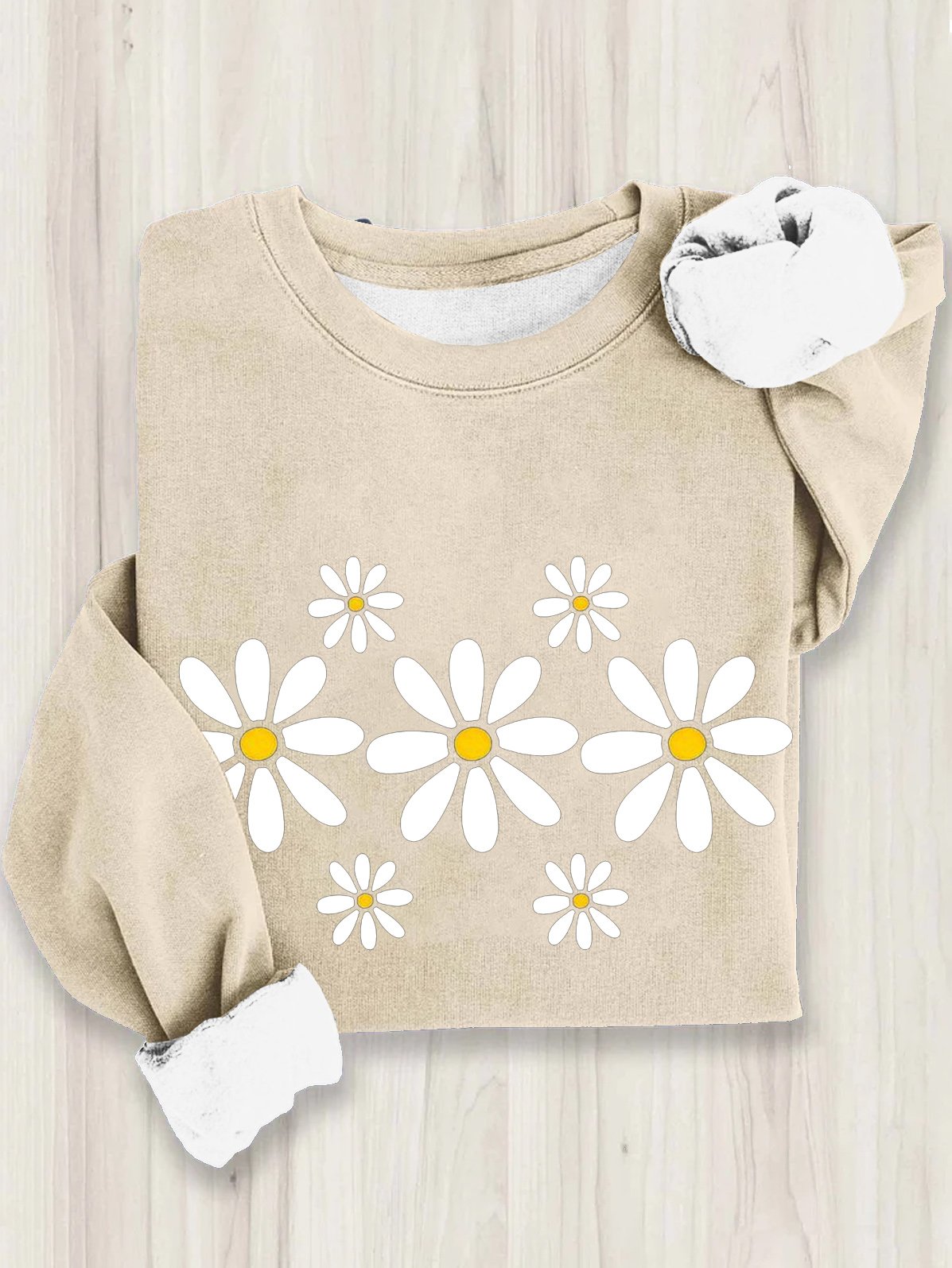 Baumwolle Lässig Gänseblümchen Sweatshirt