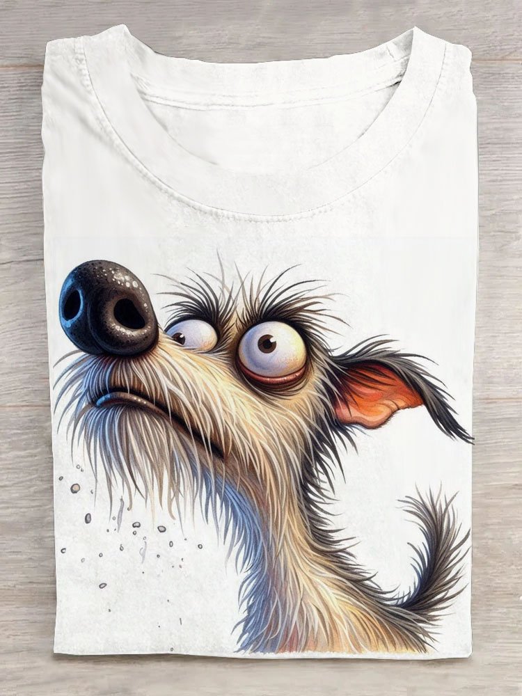 Lustig Hund Print Rundhals Lässig T-Shirt