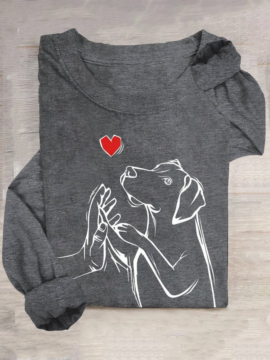 Hund Baumwollmischung Weit Lässig T-Shirt