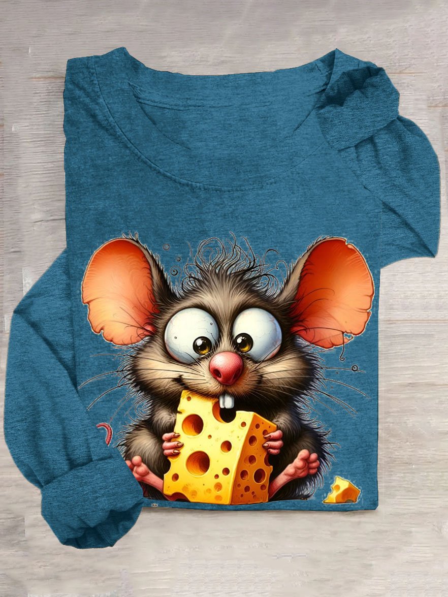 Lustig Stehlen Käse Maus Print Rundhals Lässig T-Shirt