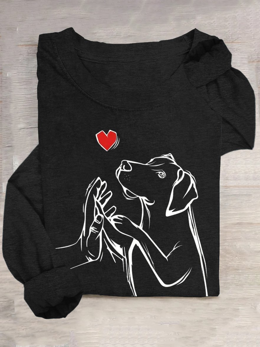 Hund Baumwollmischung Weit Lässig T-Shirt