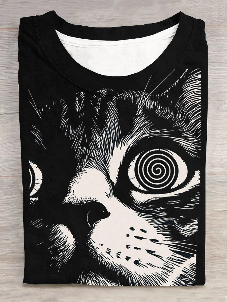 Jersey Rundhals Lässig Katze T-Shirt