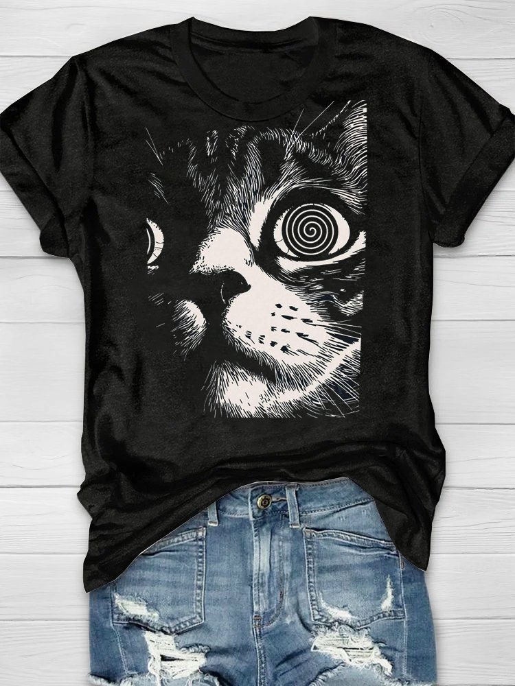 Jersey Rundhals Lässig Katze T-Shirt