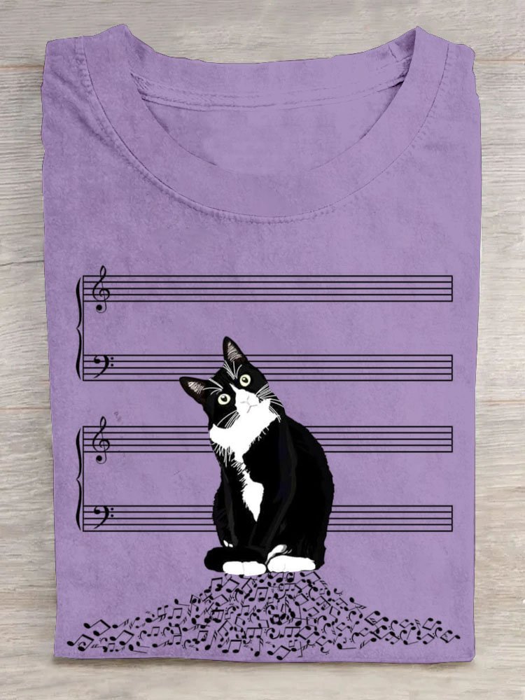 Musical Hinweis Lustig Katze Print Lässig T-Shirt