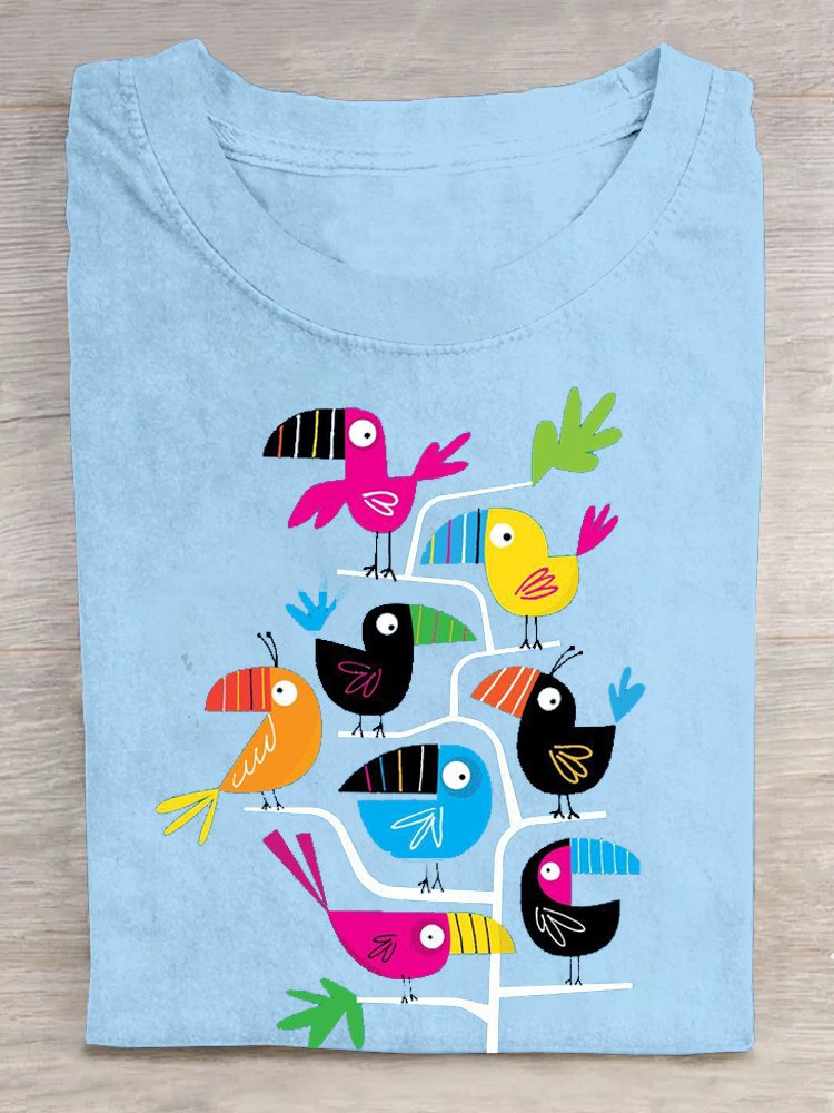 Lässig Baumwolle Vogel Weit T-Shirt