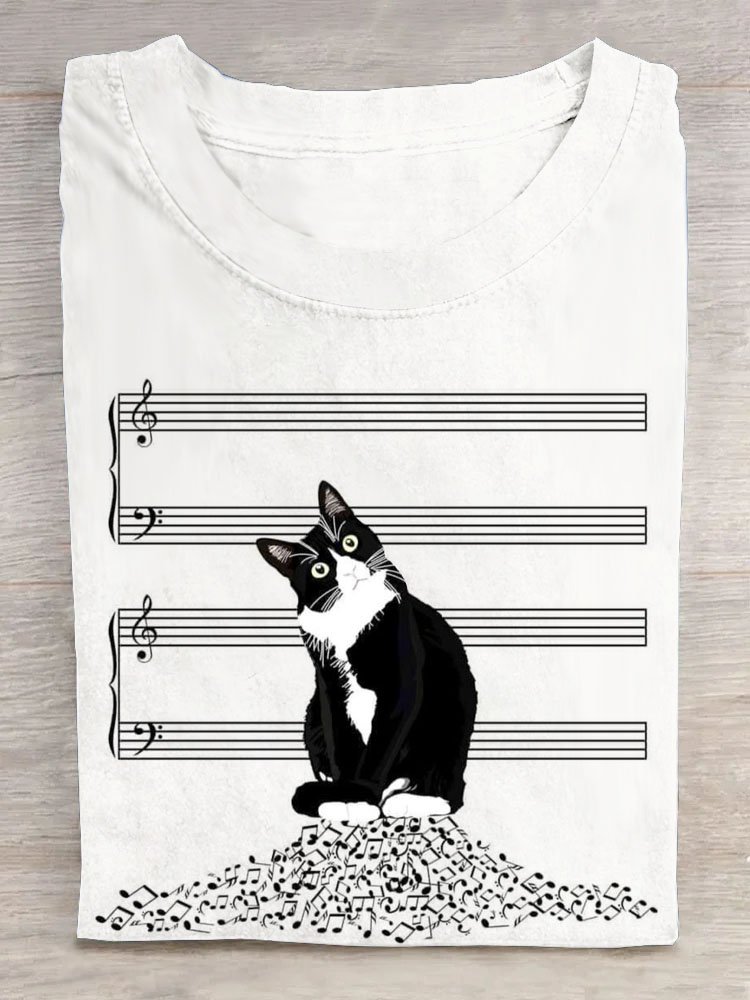 Musical Hinweis Lustig Katze Print Lässig T-Shirt