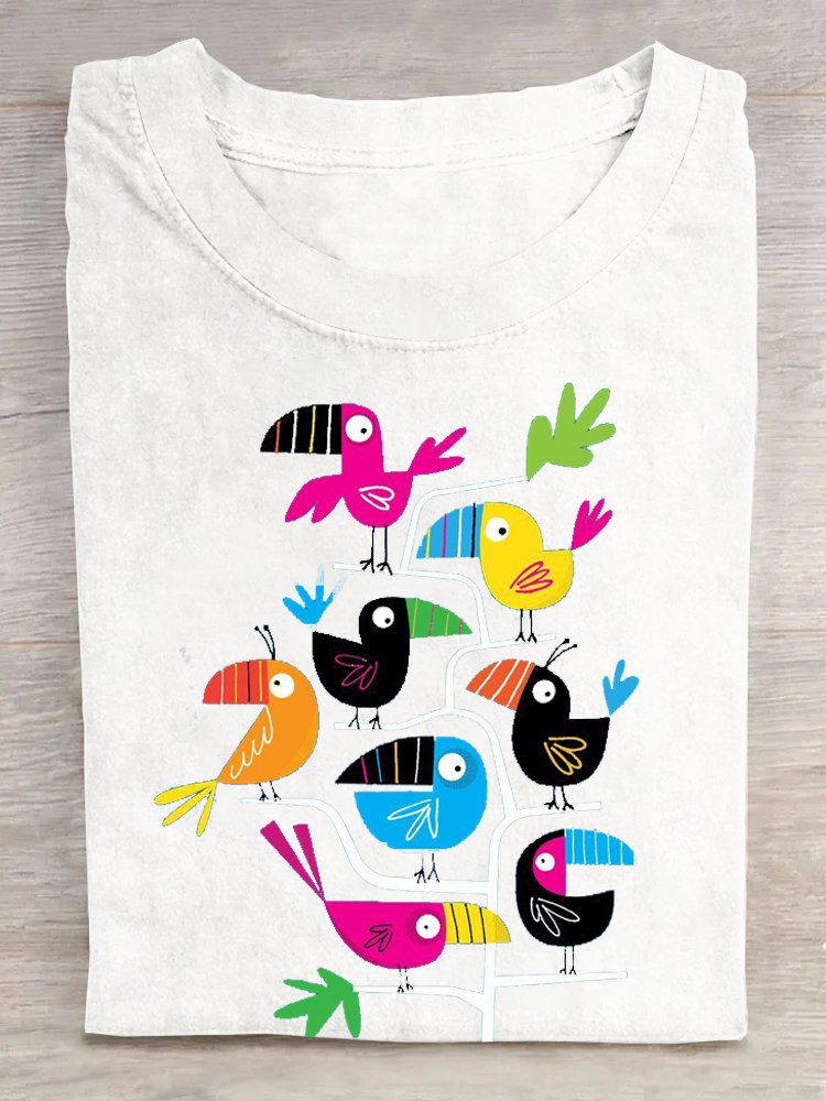 Lässig Baumwolle Vogel Weit T-Shirt