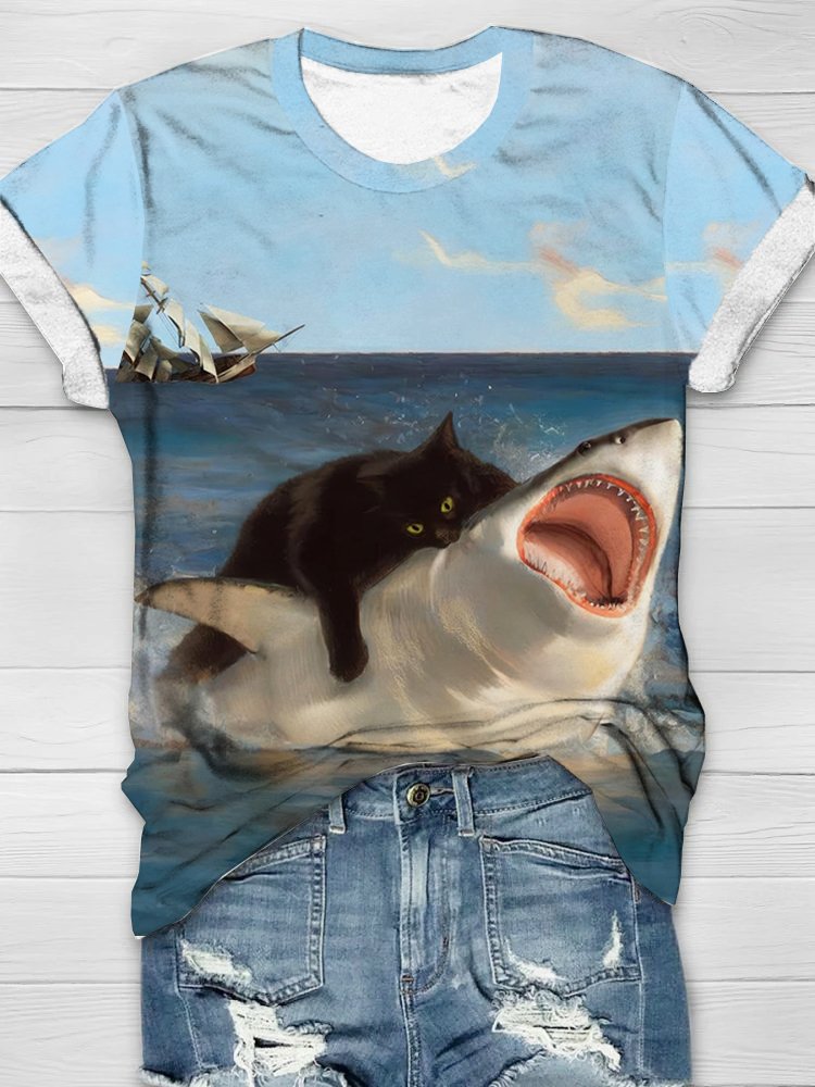 Katze Lässig Rundhals Weit T-Shirt