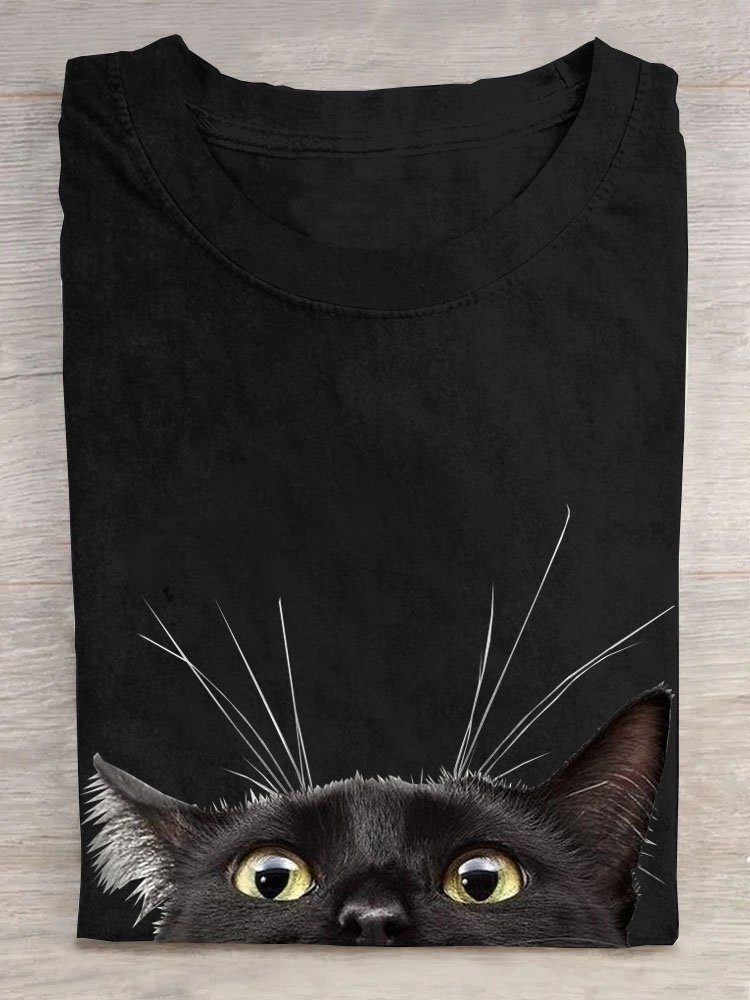 Lustig Katze Print Lässig T-Shirt