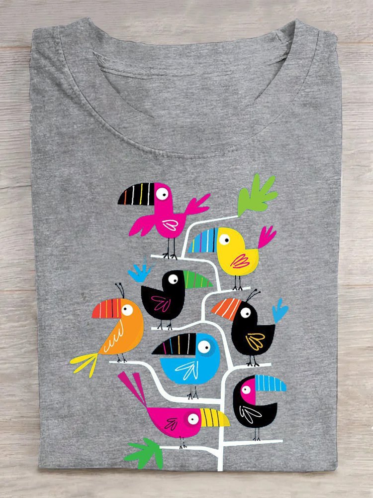 Lässig Baumwolle Vogel Weit T-Shirt