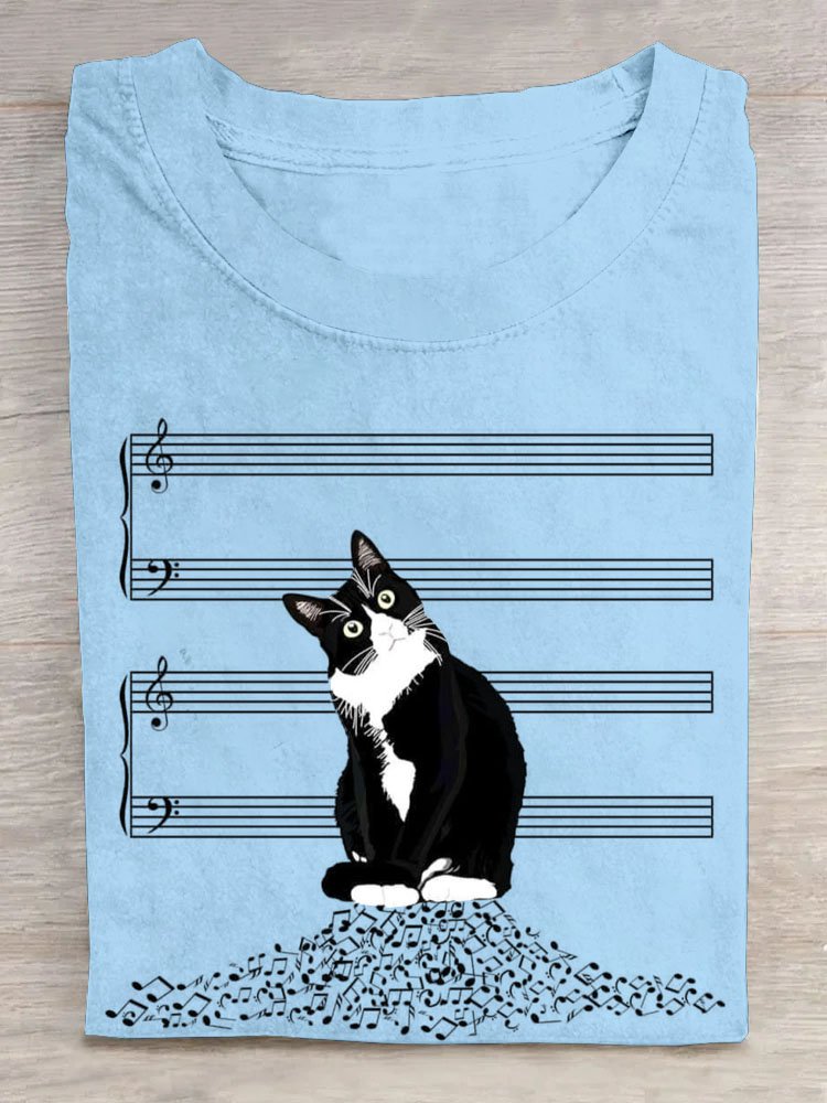 Musical Hinweis Lustig Katze Print Lässig T-Shirt