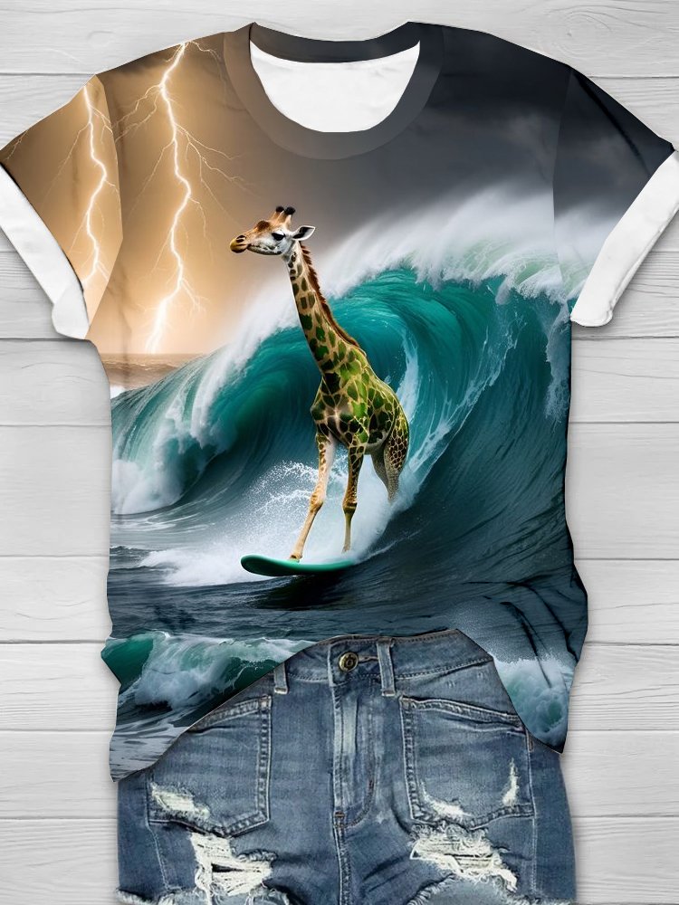 Rundhals Jersey Meer Giraffe Lässig T-Shirt