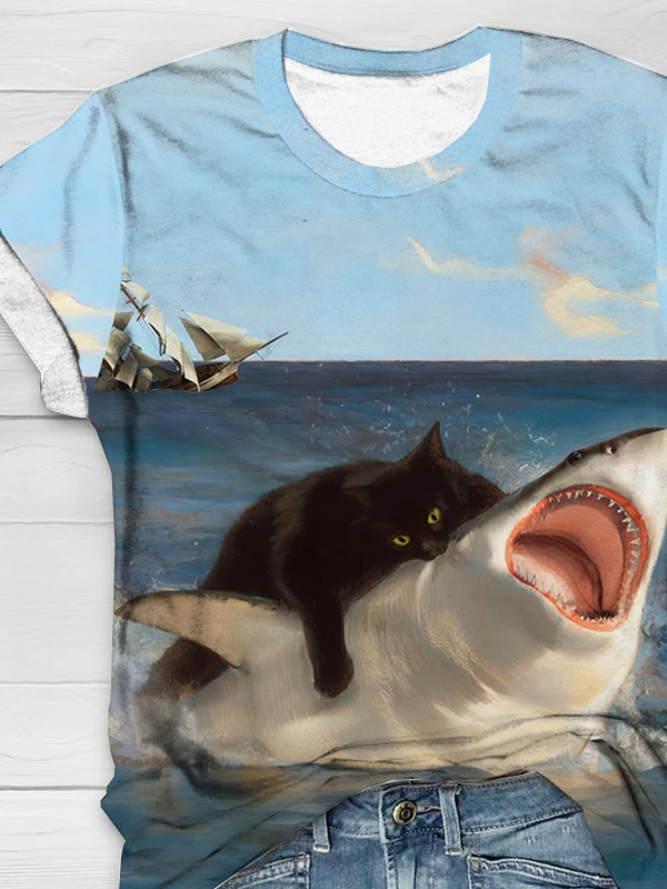 Katze Lässig Rundhals Weit T-Shirt