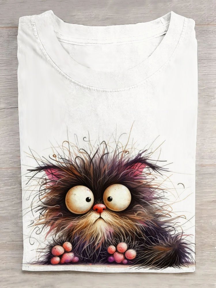 Lustig Katze Print Lässig T-Shirt