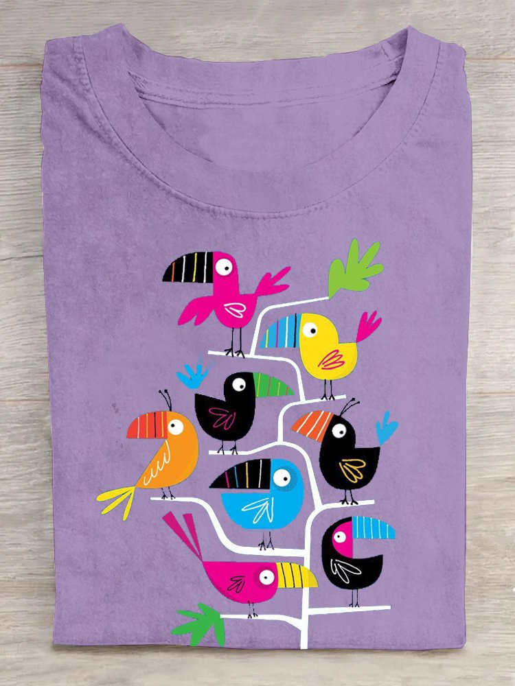 Lässig Baumwolle Vogel Weit T-Shirt