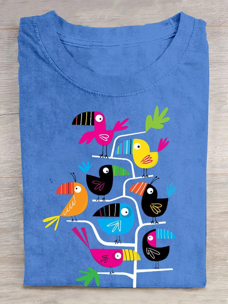 Lässig Baumwolle Vogel Weit T-Shirt