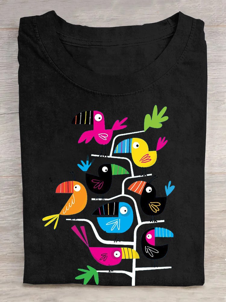 Lässig Baumwolle Vogel Weit T-Shirt