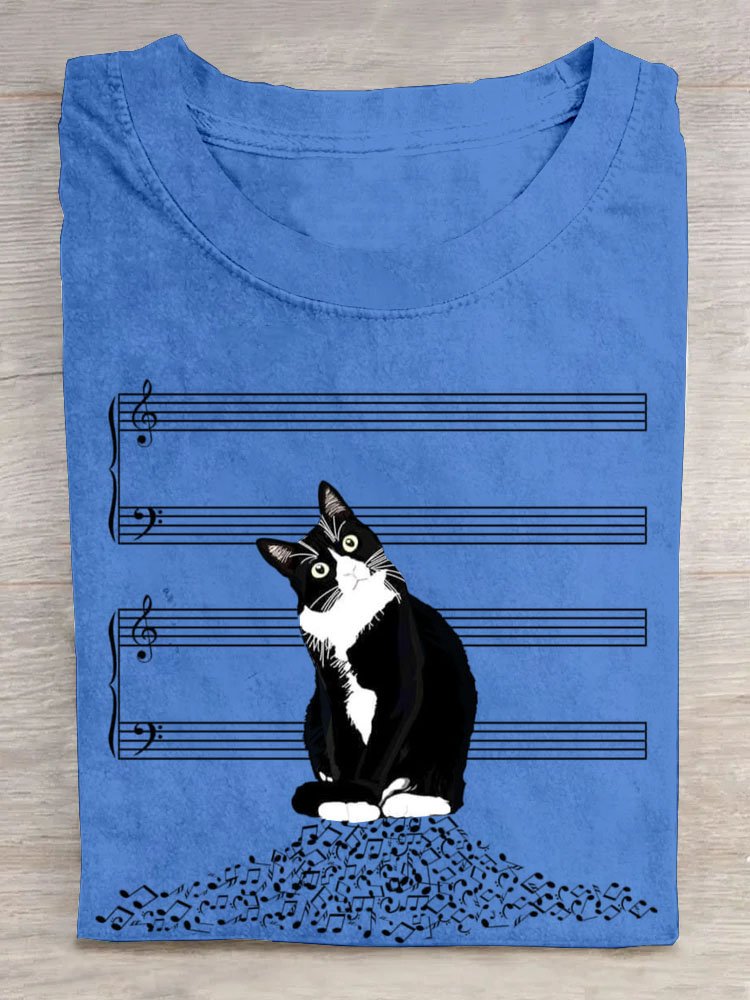 Musical Hinweis Lustig Katze Print Lässig T-Shirt