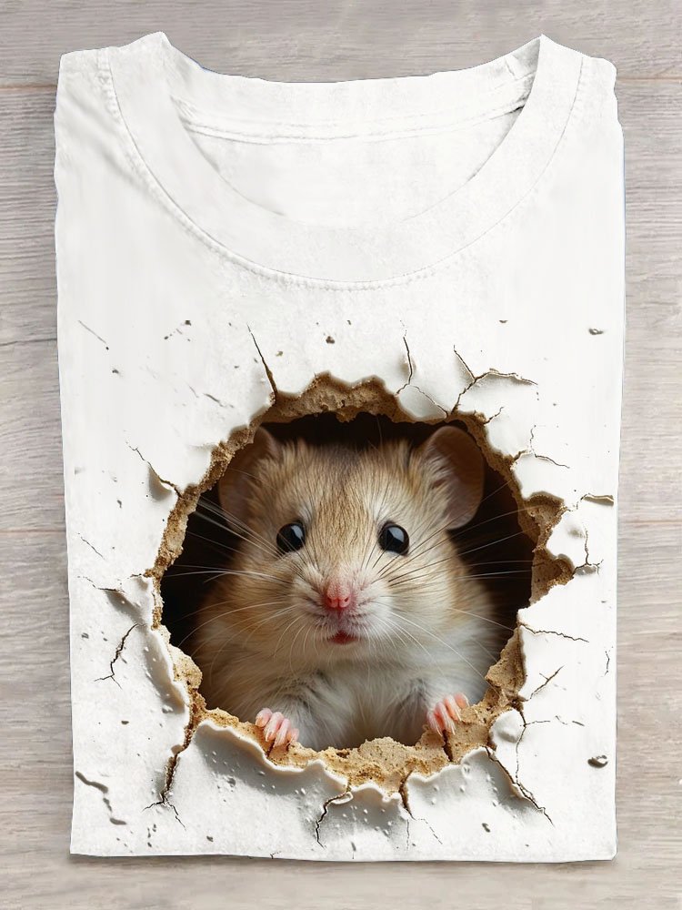 Lustig Hamster Print Kurz Ärmeln Lässig T-Shirt