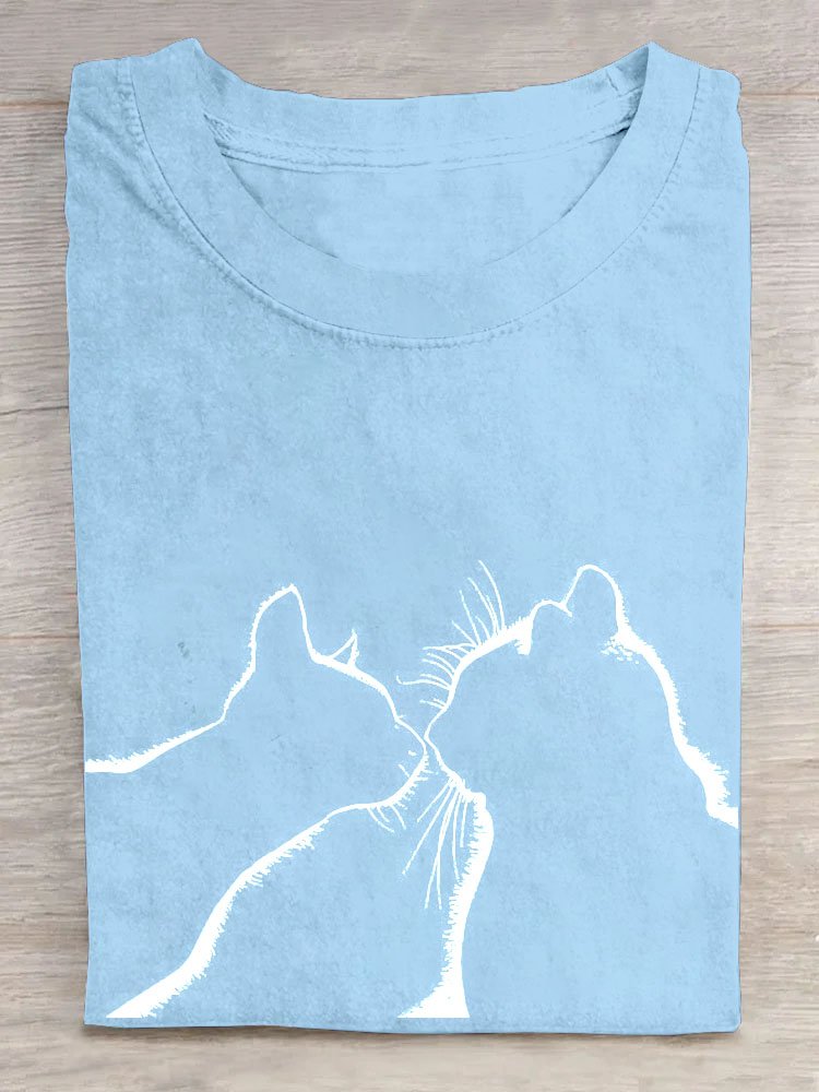 Lustig Katze Print Kurz Ärmeln Lässig T-Shirt