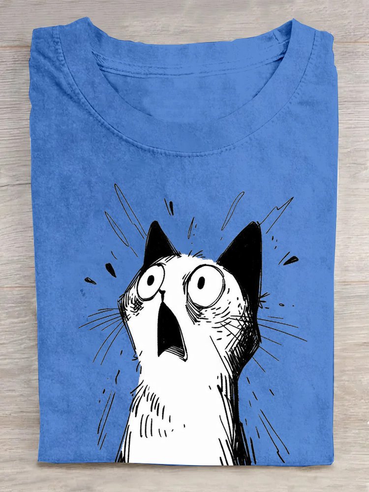 Katze Lässig Weit Rundhals T-Shirt