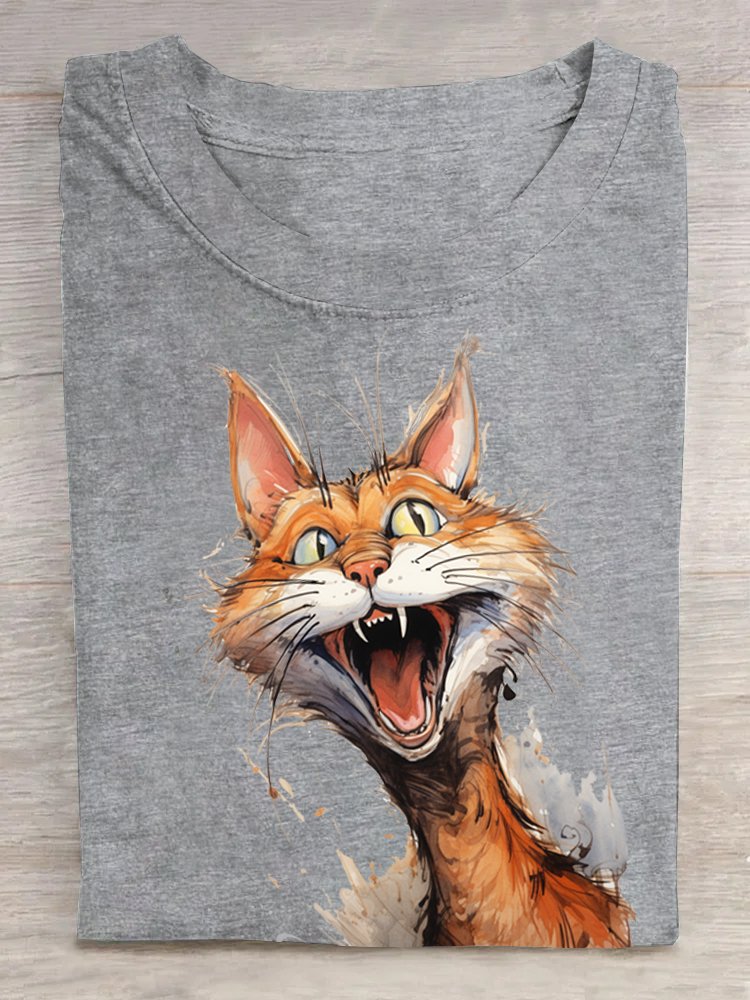 Baumwolle Katze Lässig Weit T-Shirt