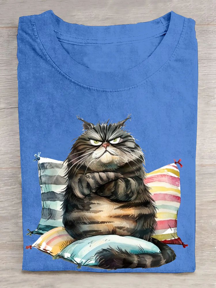 Lustig Katze Print Kurz Ärmeln Lässig T-Shirt