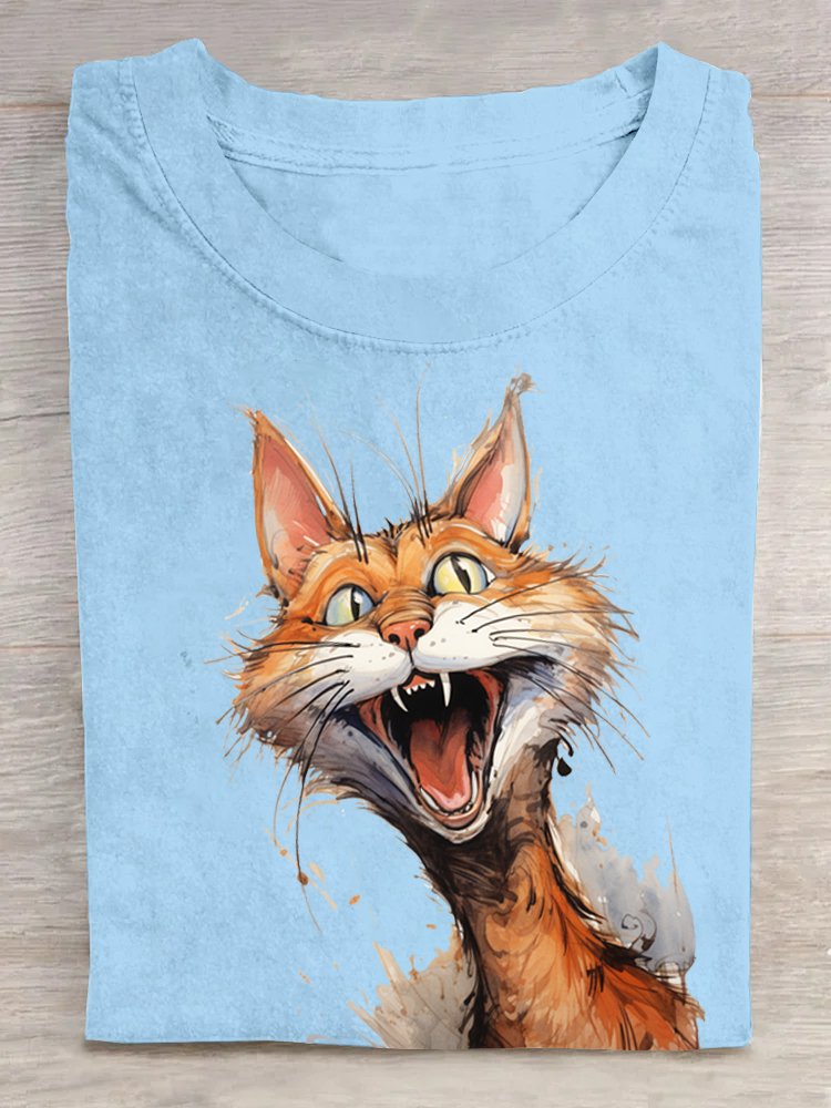 Baumwolle Katze Lässig Weit T-Shirt