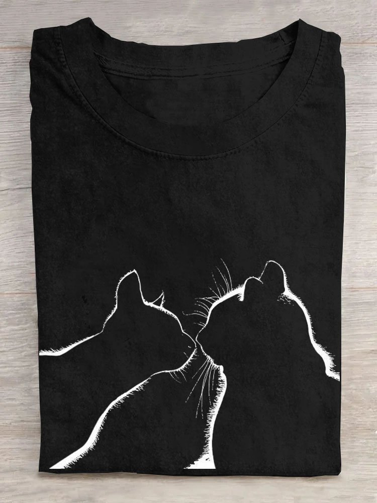 Lustig Katze Print Kurz Ärmeln Lässig T-Shirt