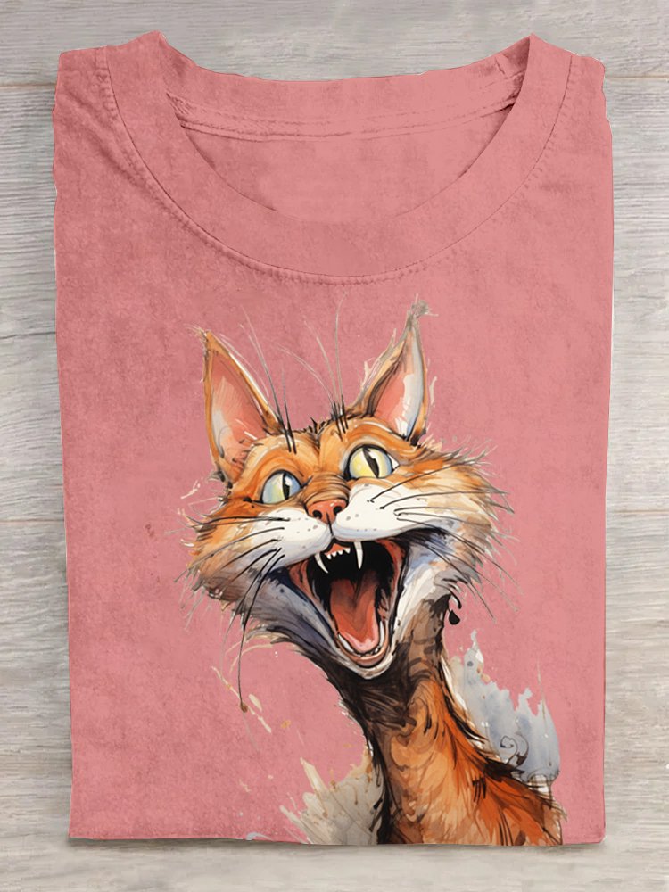 Baumwolle Katze Lässig Weit T-Shirt