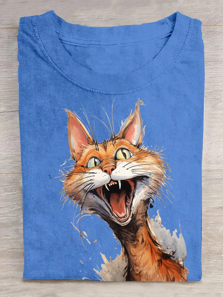 Baumwolle Katze Lässig Weit T-Shirt