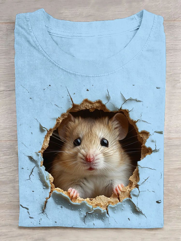 Lustig Hamster Print Kurz Ärmeln Lässig T-Shirt