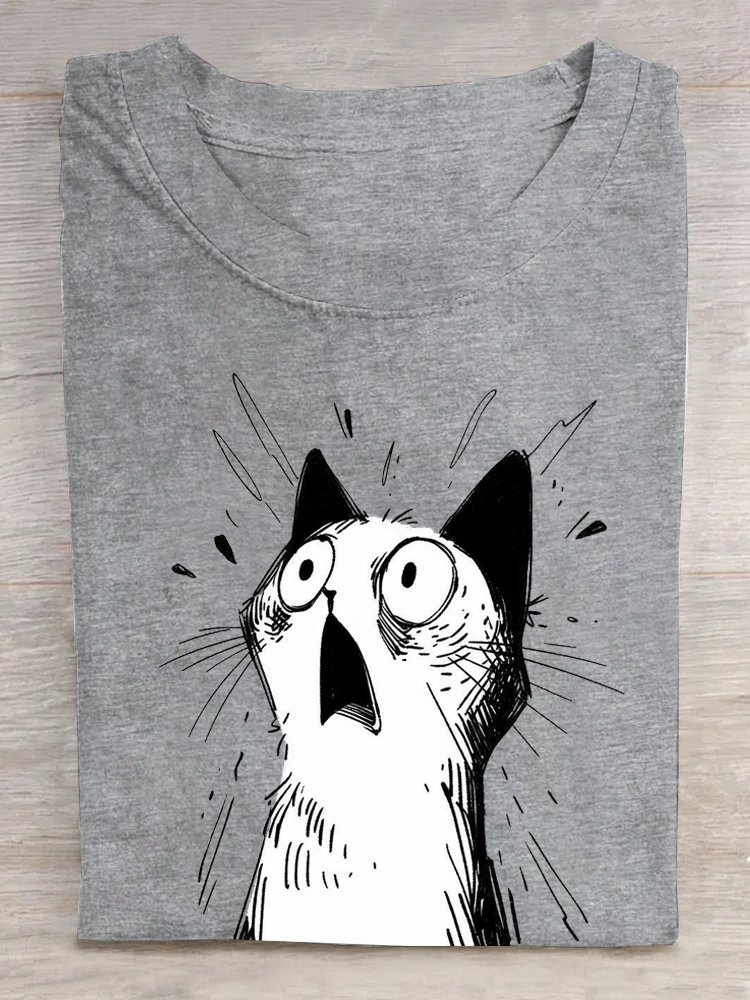 Katze Lässig Weit Rundhals T-Shirt