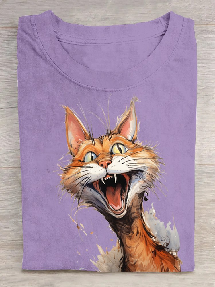 Baumwolle Katze Lässig Weit T-Shirt