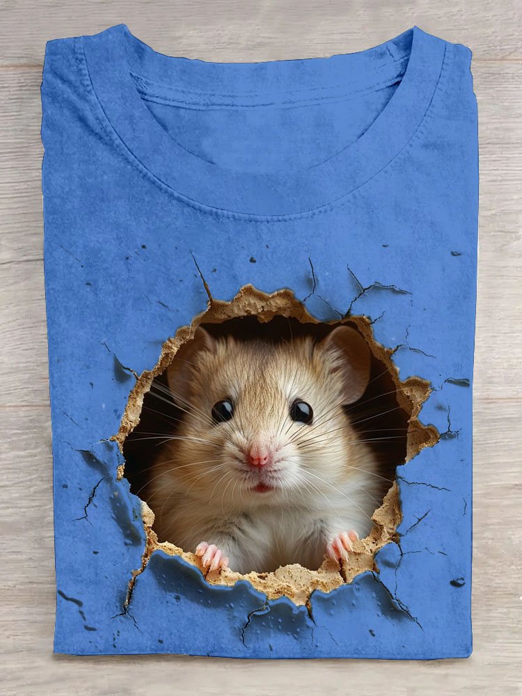 Lustig Hamster Print Kurz Ärmeln Lässig T-Shirt