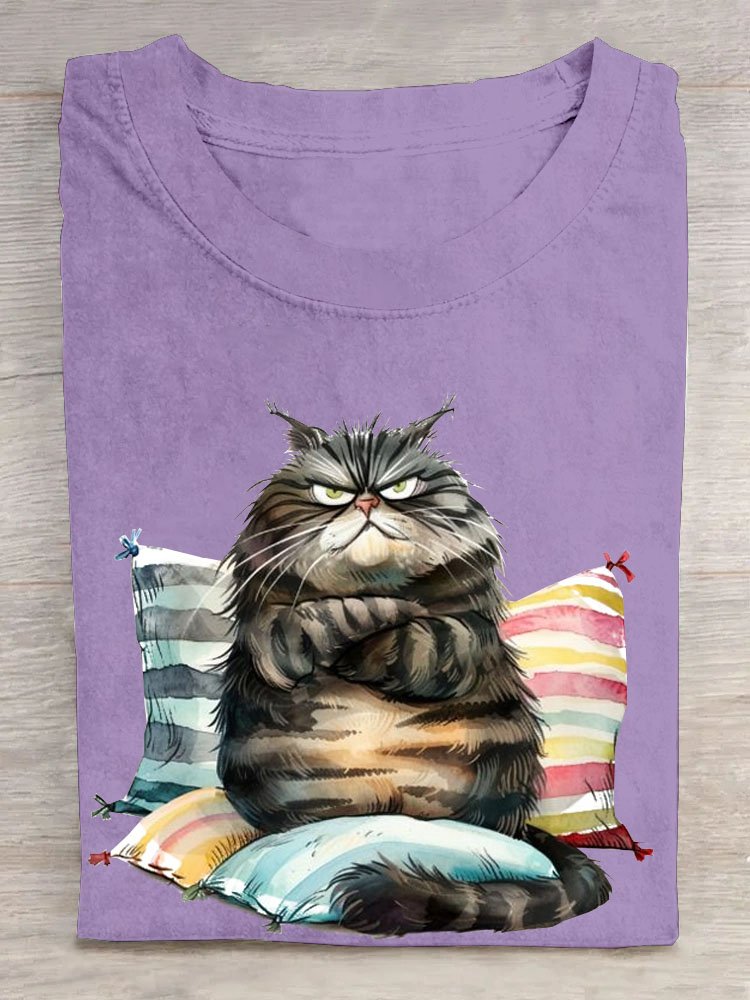 Lustig Katze Print Kurz Ärmeln Lässig T-Shirt