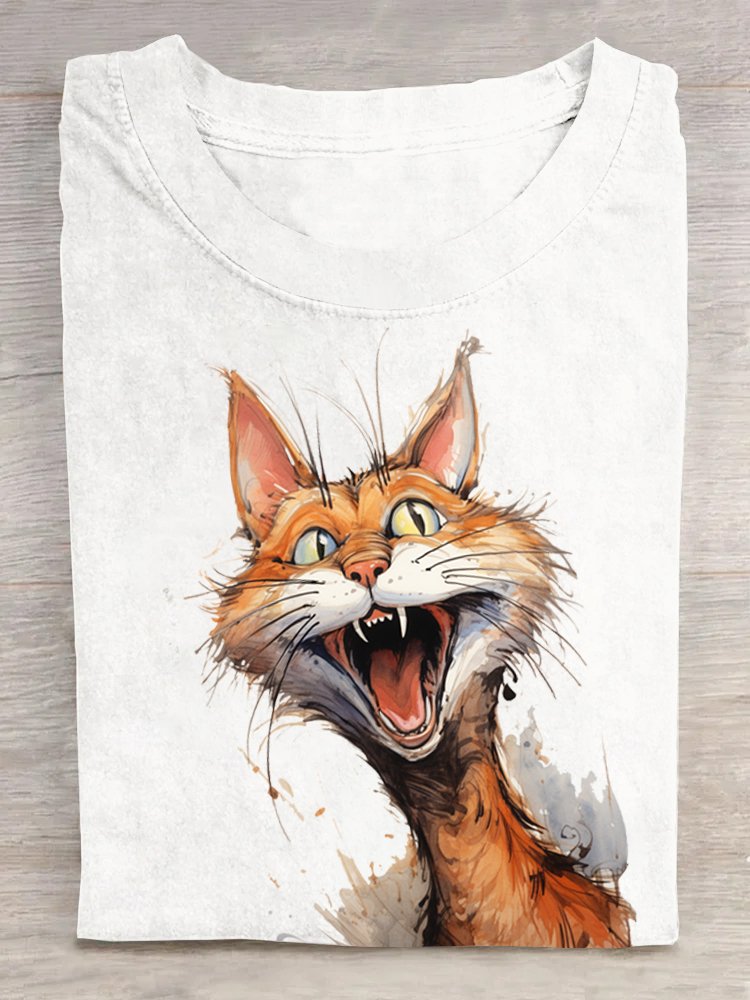 Baumwolle Katze Lässig Weit T-Shirt