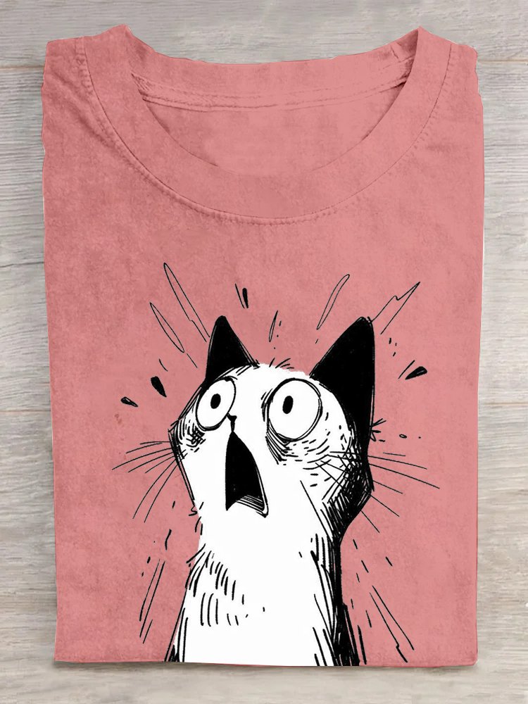 Katze Lässig Weit Rundhals T-Shirt